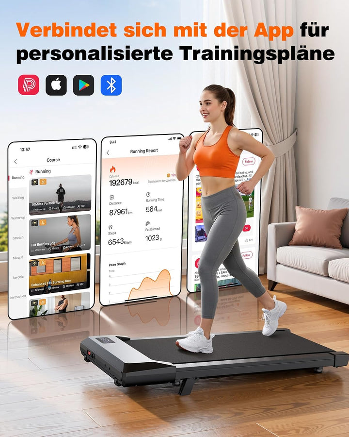 Superun Walking Pad max 159 KG/136 KG, Laufband für Zuhause mit Trainingsmodus, Leise Laufband Schre