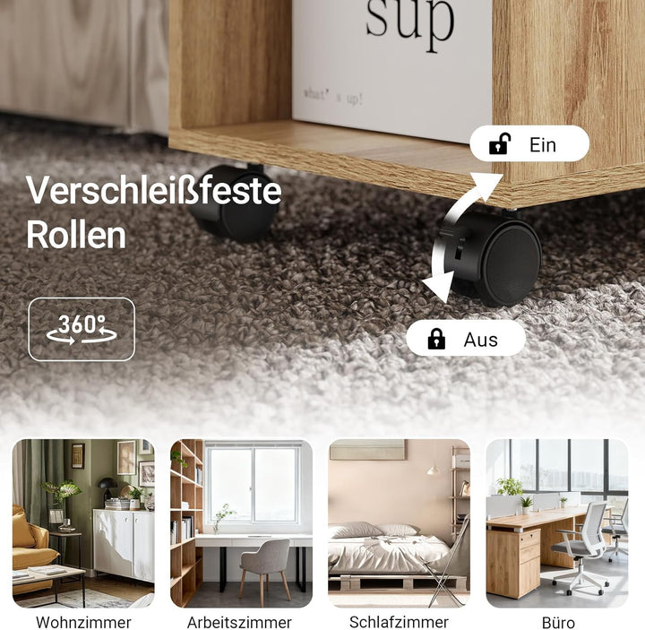 SoBuy FBT34-N Beistelltisch Zeitungsständer Couchtisch Nachttisch Tisch mit Rollen Natur, Natur