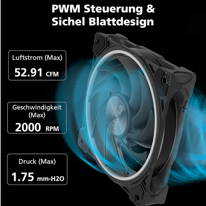 Akasa SOHO AR, Addressable RGB LED Fan, 120 mm PWM Fan, Low-Noise ARGB Case Fan, with ARGB Light Loo