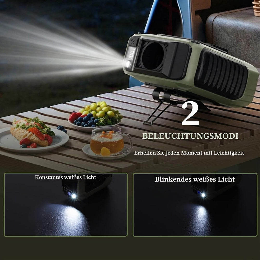 6-in-1 Taillen Clip Ventilator mit COB-Licht&Powerbank, USB Wiederaufladbar, 40 Stunden Laufzeit, Ve
