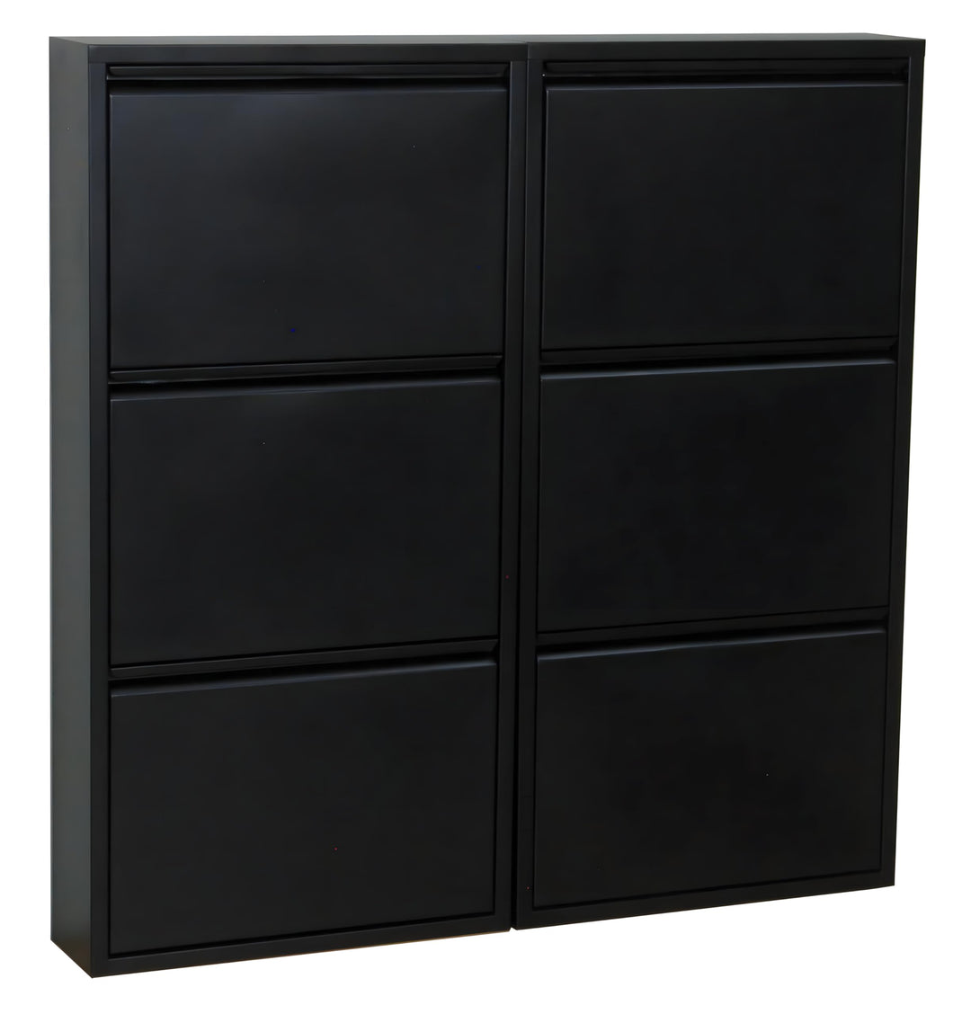 Dynamic24 XL Pisa 6 Klappen schwarz – Schuhschrank – B101 x H106 x T16 cm – Metall pulverlackiert –