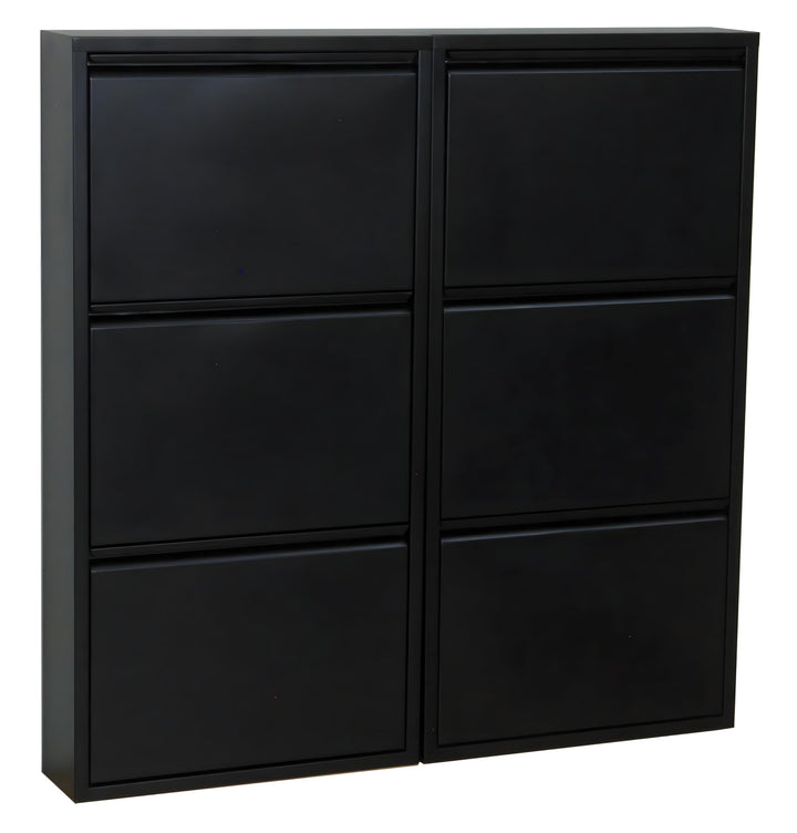 Dynamic24 XL Pisa 6 Klappen schwarz – Schuhschrank – B101 x H106 x T16 cm – Metall pulverlackiert –