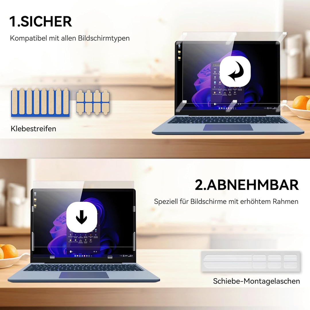 Blickschutzfilter für Laptop 14 Zoll 16:9 Sichtschutz,Blickschutzfolie Anti Blaulicht Blendschutz, A