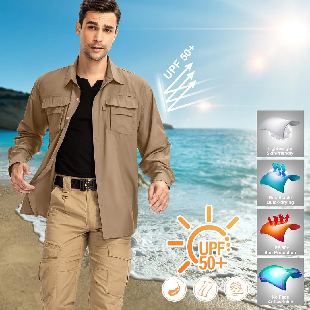 yeyity Outdoor Langarm Safari Hemd UPF50 UV Schutz Funktionshemd Atmungsaktiv Button Down Hemd für W