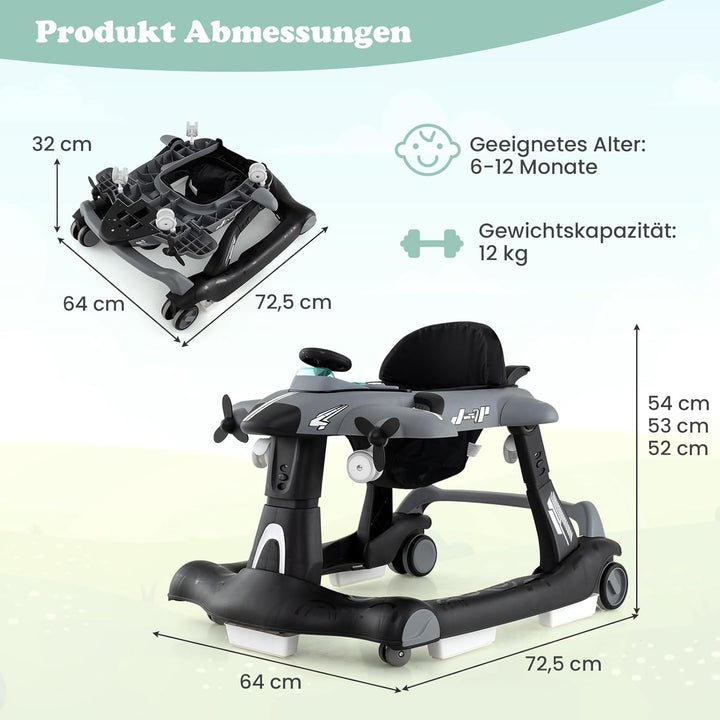 DREAMADE Lauflernhilfe, Babywalker mit Musik, Lichtern, verstellbarer Höhe &amp; Geschwindigkeit, Laufle