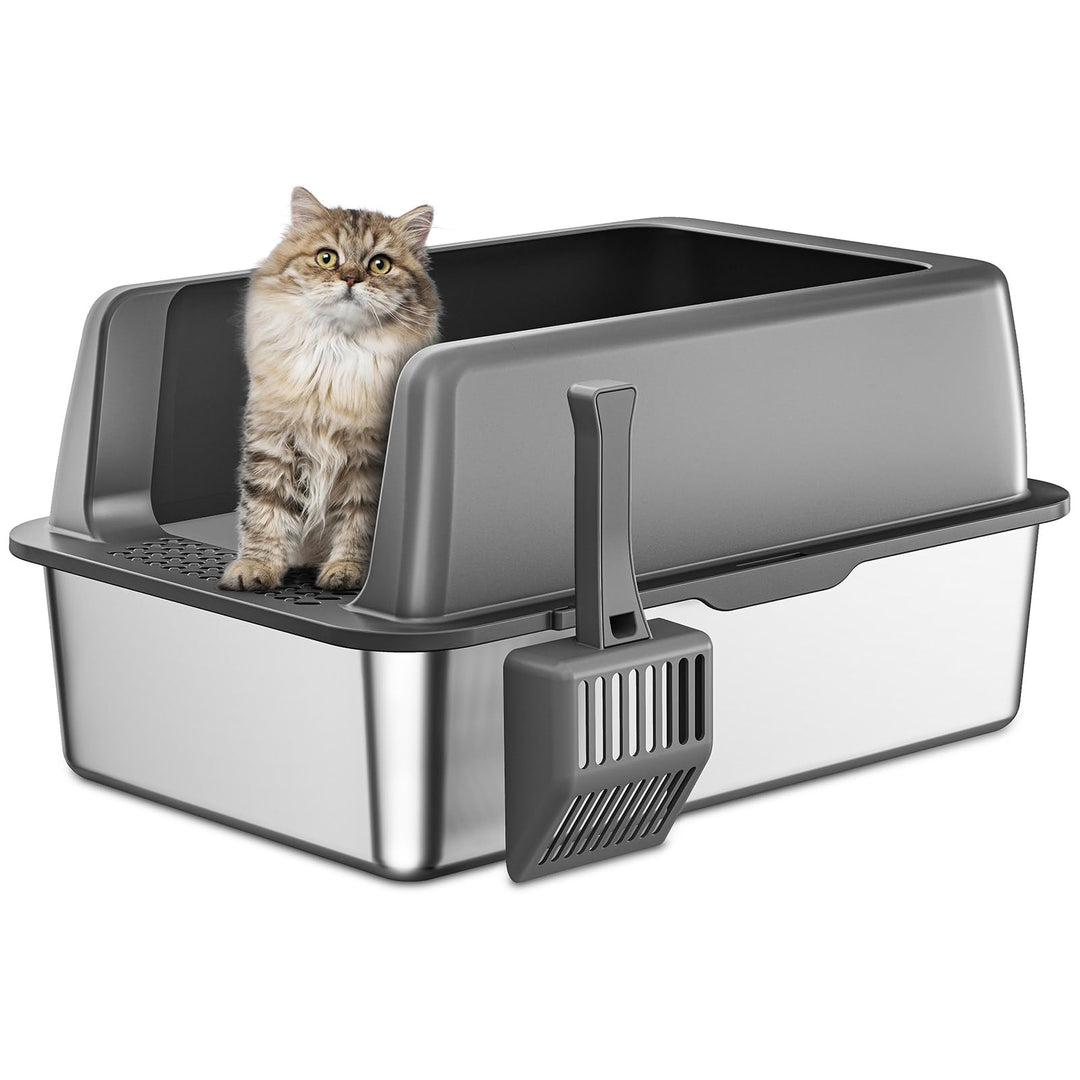 Zarler Edelstahl Katzenklo mit Deckel, 61 L x 40,5 W x 30,5 H cm XL Katzenklo Edelstahl, Katzentoile