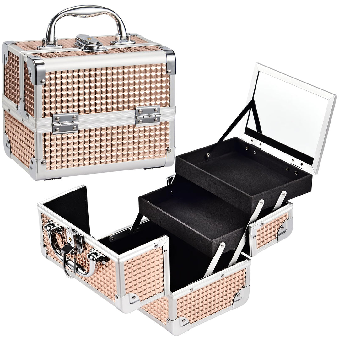 Joligrace Kosmetikkoffer Schminkkoffer, Kosmetik Make up Organizer Koffer Mit Schlüssel und Spiegel