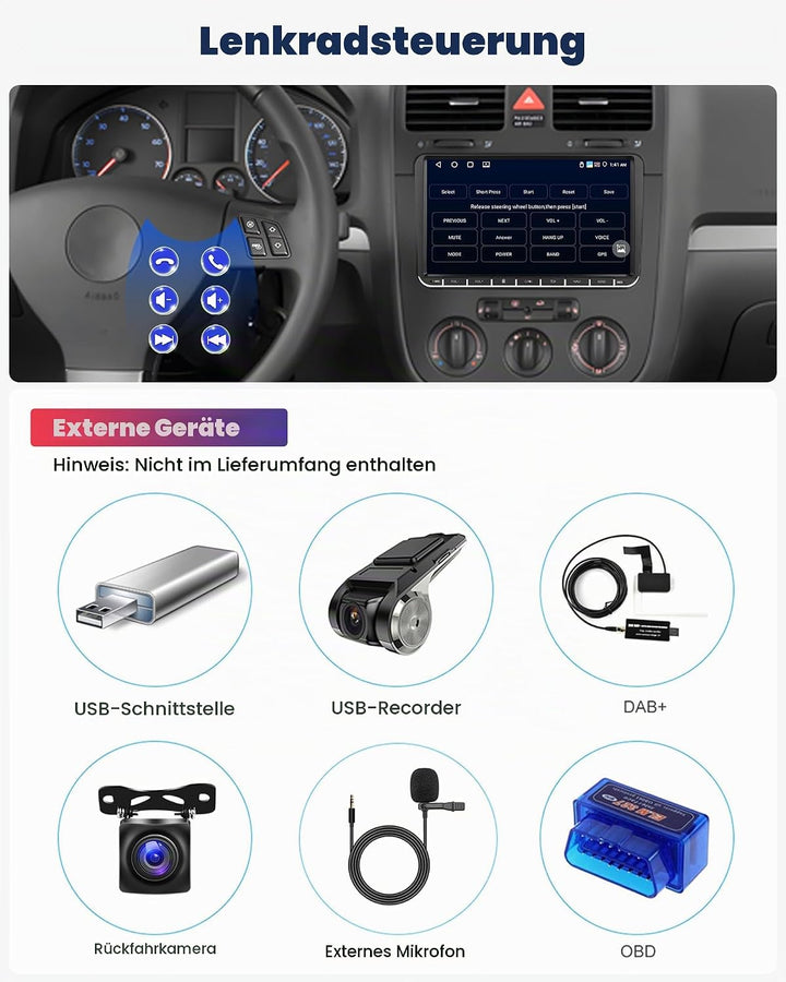 CAMECHO 4G+64G Android 15 2 DIN Radio für VW Golf 5 Polo Skoda mit Carplay Android Auto GPS,9 Zoll T