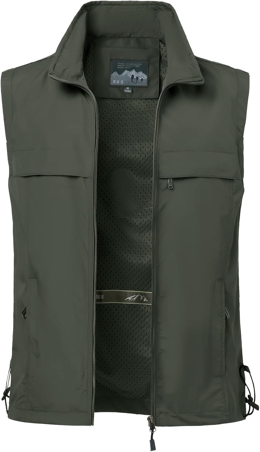 MeiLayM Herren Outdoor Angelweste Multi Pocket Weste Sommer Schnell Trocknende Weste Sport Reissvers