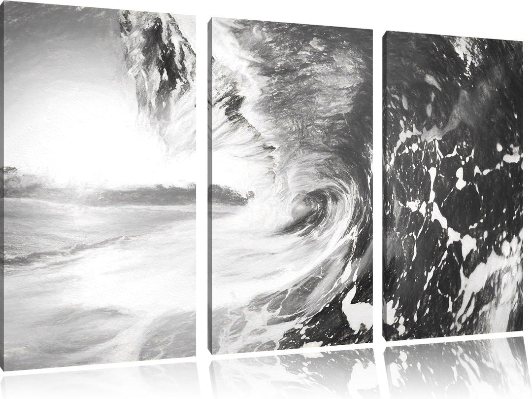 Pixxprint Riesen Welle bei Sonnenaufgang als Leinwandbild/Grösse: 3 Teilig (120x80) cm/Wandbild/Kuns