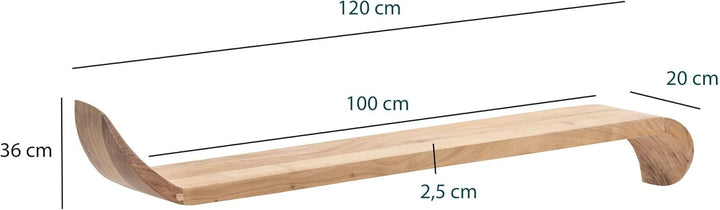 FineBuy Wandregal Mango Massivholz 120cm · Hängeregal mit geschwungenen Enden · Handgefertigtes Rega