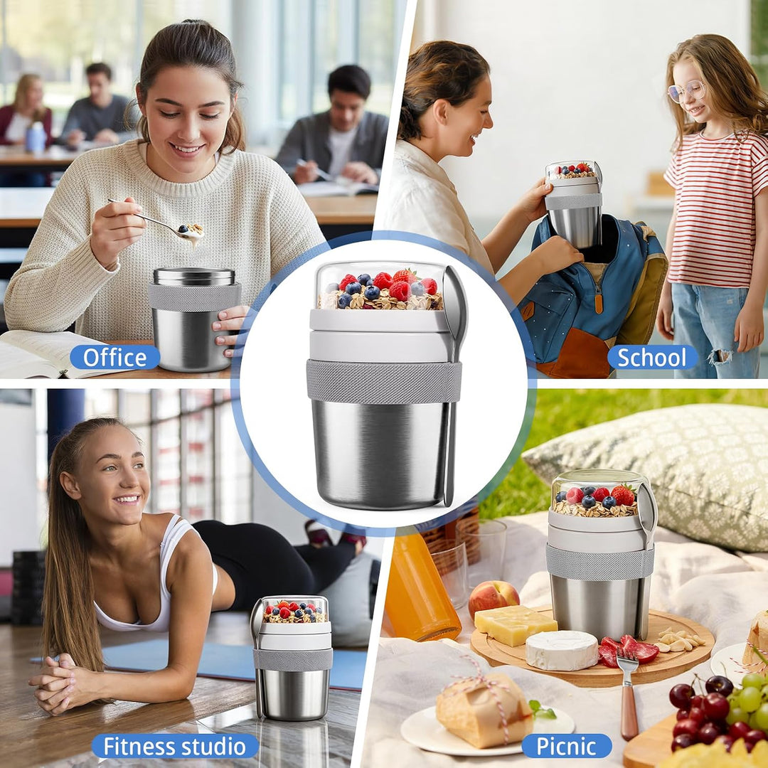 Cereal Cup to Go Stainless Steel, Cereal Cup to Go | Insulated Stainless Steel Yoghurt Cup, Leak Pro