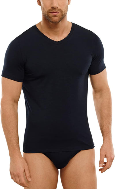 Schiesser Herren Unterhemd V-Ausschnitt atmungsaktiv und weich - Long Life Soft XXL Blauschwarz_1490