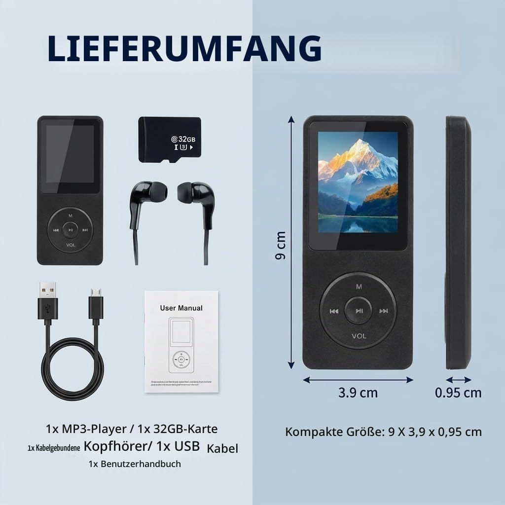Bluetooth 5.3 MP3 Player mit Lautsprecher, 1,8 Zoll Bildschirm, Verlustfreier HiFi Bluetooth MP3 Pla