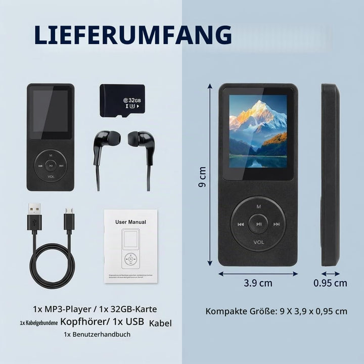 Bluetooth 5.3 MP3 Player mit Lautsprecher, 1,8 Zoll Bildschirm, Verlustfreier HiFi Bluetooth MP3 Pla