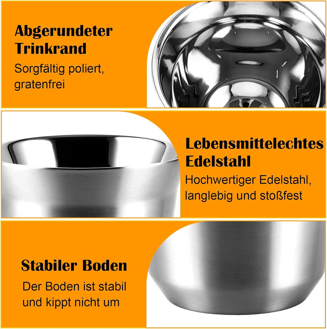 4 Stück edelstahl espressotassen espresso thermobecher tasse 80ml | Doppelwandig, edelstahl becher,