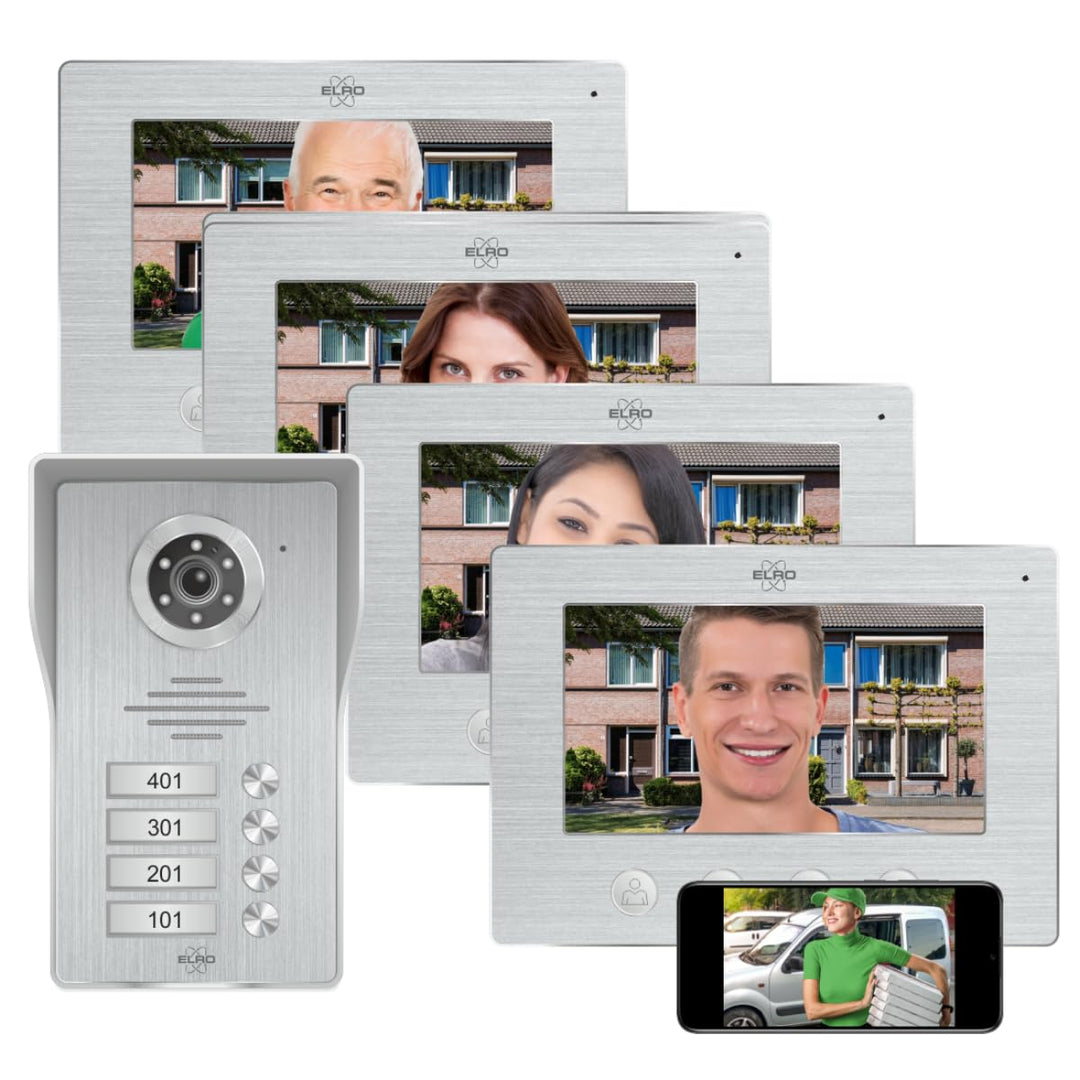 ELRO DV4000IP-4 DV4000 Video Türsprechanlage, Grau, 4 Appartment Mit App 4 Appartment, Mit App 4 App