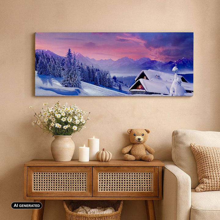 Wandbilder Dekoration Wohnzimmer Winter Landschaft Frost Schnee Panorama Bilder auf Leinwand 120x50c