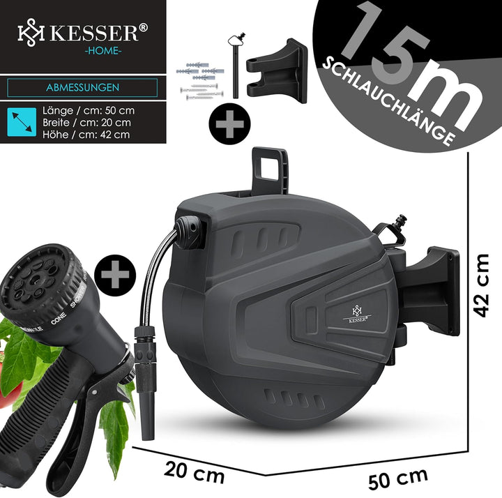 KESSER® automatische Schlauchtrommel 15 m + 2 m, Wand Schlauchbox mit Aufrollautomatik, Schlauchaufr