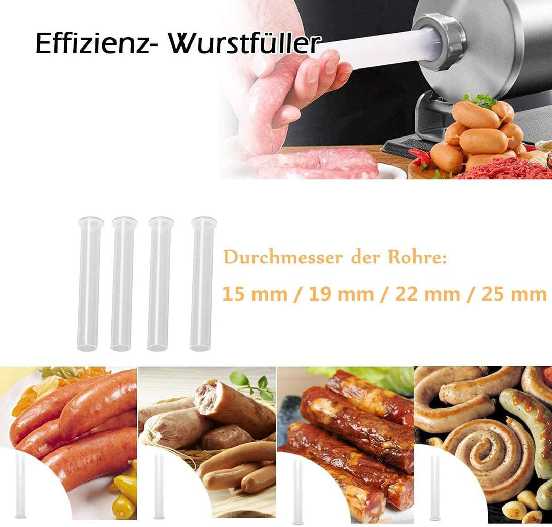 RELAX4LIFE 3,6L Wurstfüller manuell, Wurstfüllmaschine mit 4 Füllrohre, Wurstpritze für Metzgerei &