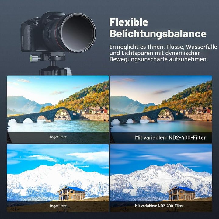 NEEWER BASICS 67mm variabler ND Filter, ND2-400 1-9 Stops Lichtreduzierung, drehbarer variabler Grau