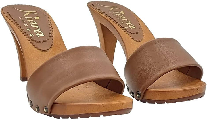 Kiara Shoes Damenclogs aus Leder mit mittlerem Absatz - Made in Italy - K6308 Cuoio (38 EU, BRAUN) 3
