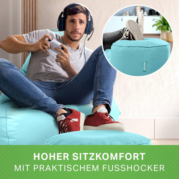 Green Bean© 2er Set Sitzsack + Hocker - fertig befüllt - robust waschbar schmutzabweisend - Kinder &