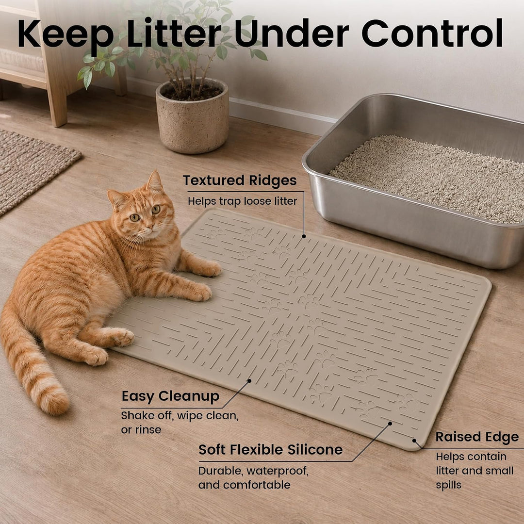 OHMO Katzenklo Matte aus Premium-Silikon 60 * 40 cm, wasserdicht und BPA-frei Katzentoilettenmatte,