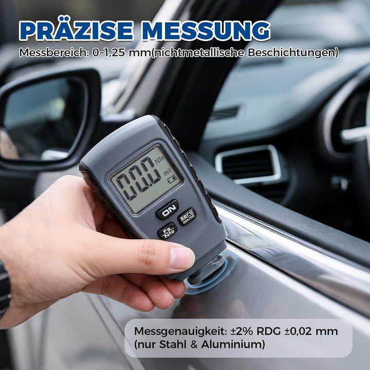 Lackmessgerät Auto, Lackdickenmessgerät für Auto, Lackschichtdickenmessgerät KFZ mit LCD-Display und