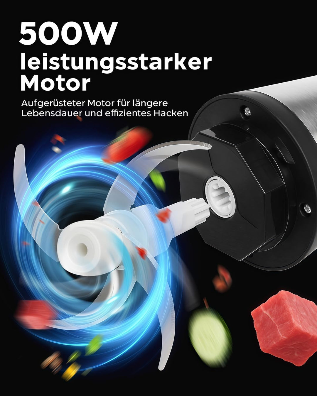 Bear 1.8L+1.8L Zerkleinerer Elektrisch Mini, 500W 2 Geschwindigkeitsstufen, Häcksler mit 4-Edelstahl