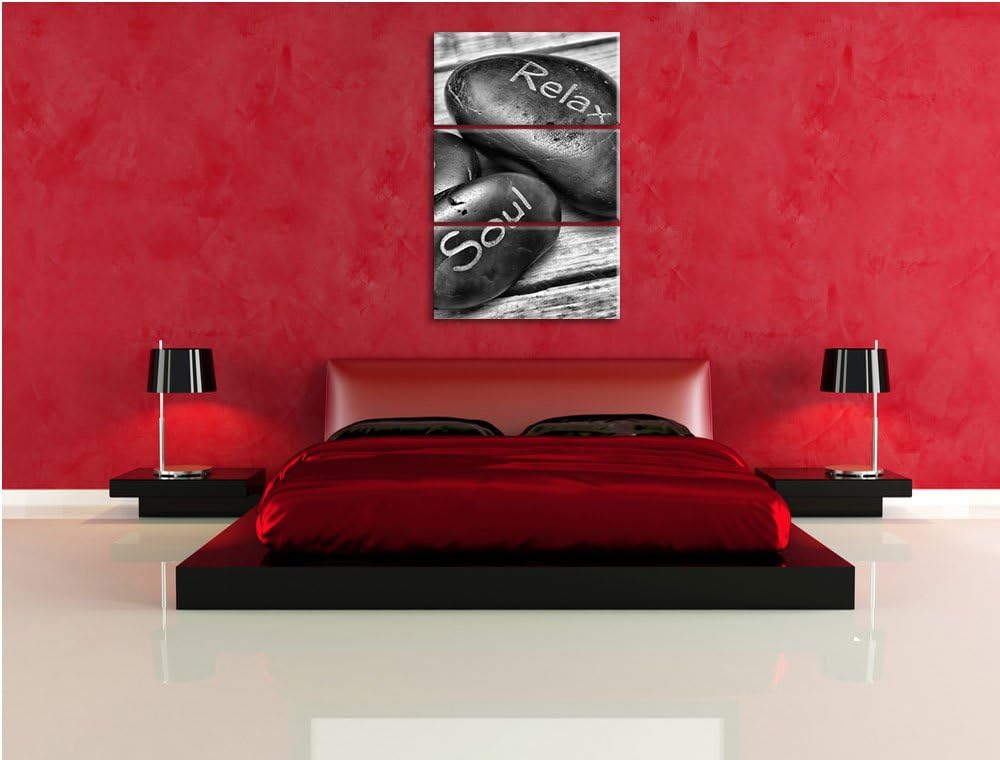 Pixxprint Monocrome, Wellness Steine Body Soul Relax 3-Teiler Leinwandbild 120x80 Bild auf Leinwand