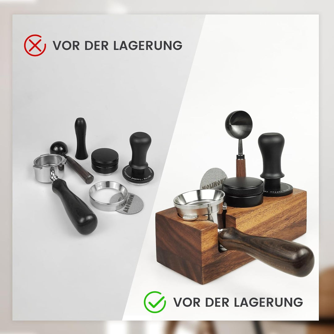 HOLIHOKY Tamperstation 58mm, Tamperstation Holz für Siebträger 58mm, Walnuss Barista Tamping Station