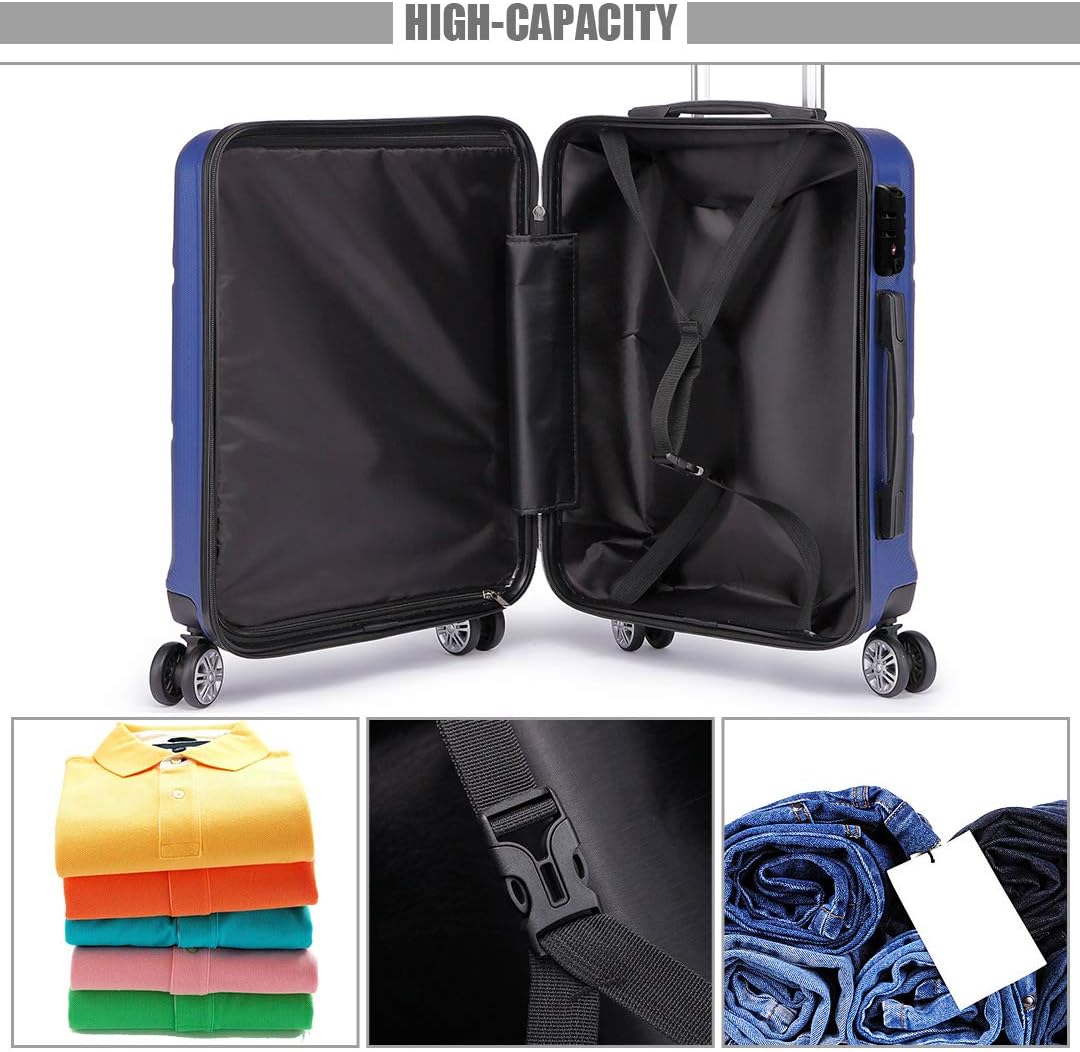KONO Kofferset ABS Hartschalen Hardcase Trolley TSA-Schloss Reisekoffer Dunkelblau, Dunkelblau