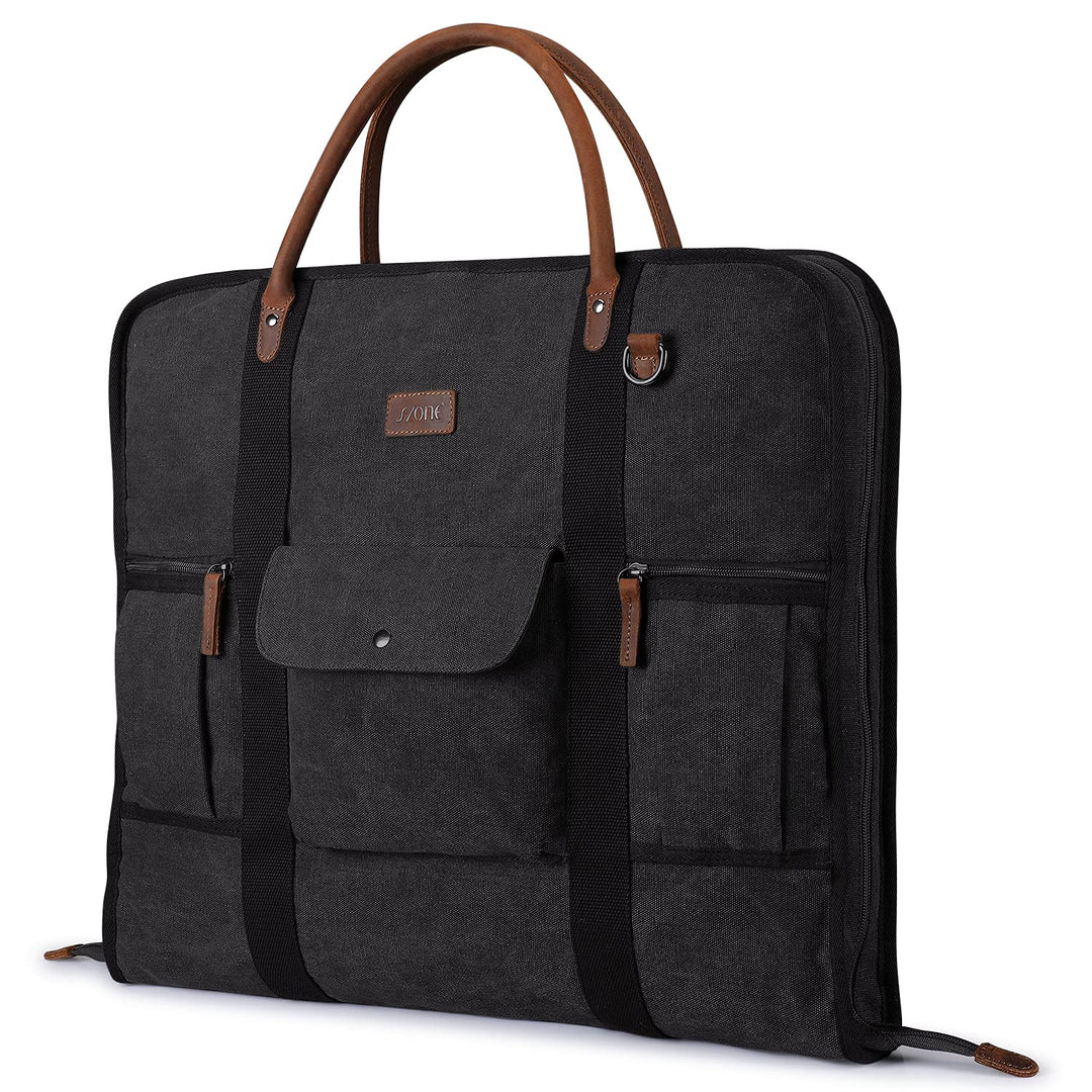 S-ZONE Herren Kleidersack Anzugtasche Canvas Kleidertasche für Geschäftsreisen L Schwarz, L Schwarz