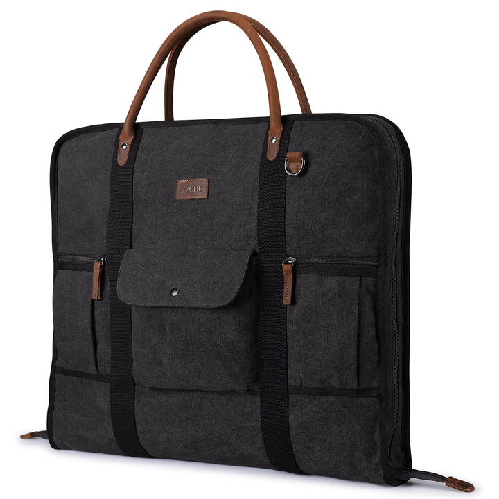 S-ZONE Herren Kleidersack Anzugtasche Canvas Kleidertasche für Geschäftsreisen L Schwarz, L Schwarz