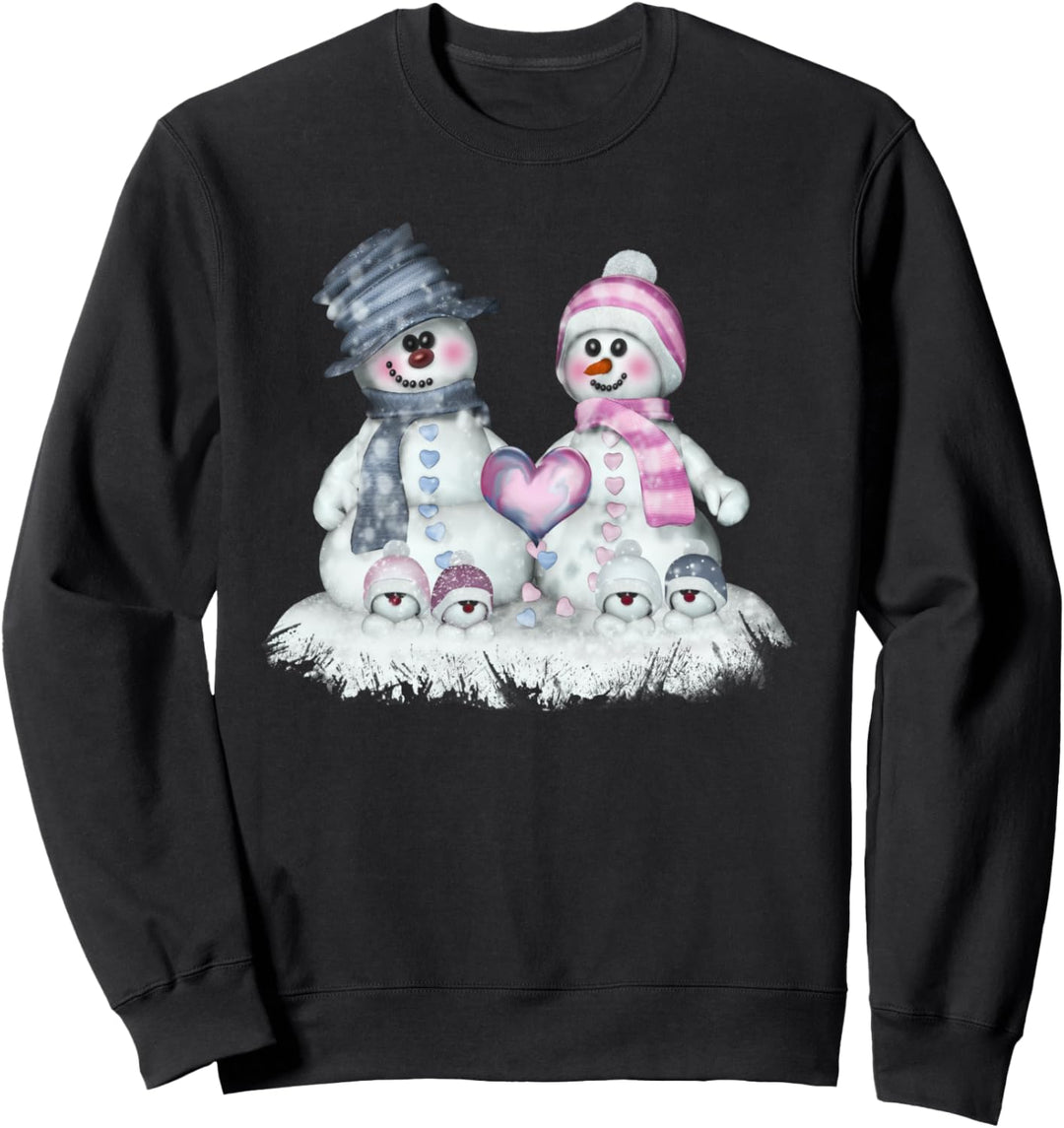 Schneefamilie mit Herz Wintermotiv Langarmshirt Sweatshirt