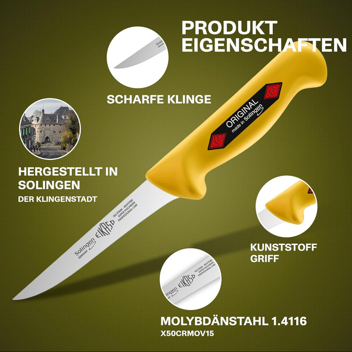 EIKASO Solingen Ausbeinmesser gerade 13cm Klinge steif aus Molybdänstahl 1.4116 Profi Fleischmesser