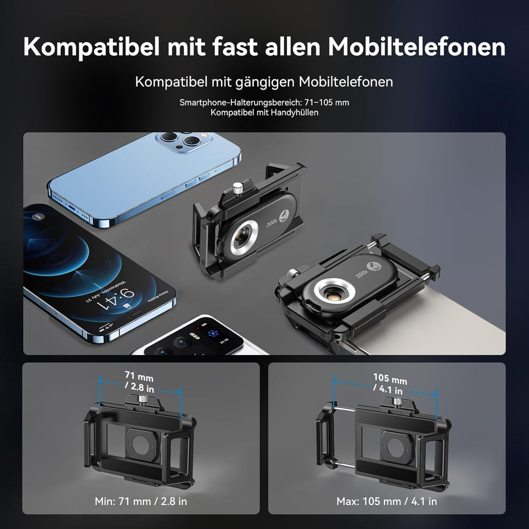200x Handy-Mikroskop linse mit CPL,Handy-Mikroskoplinse mit LED UV-Licht/Universal-Clip, praktisches