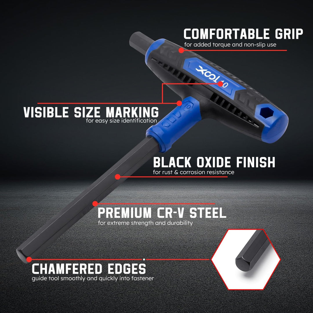 XOOL T-Griff Innensechskantschlüssel Satz, 7-tlg. Sechskantschlüssel Set (2,5–10 mm), Lange Ausführu