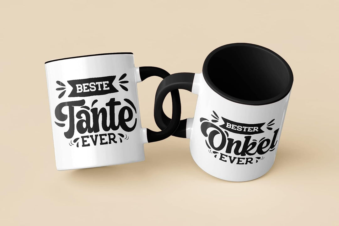 Trendation - Tante und Onkel Geschenk Tasse Set Kaffeetassen Geschenke Weihnachten (Schwarz), Schwar
