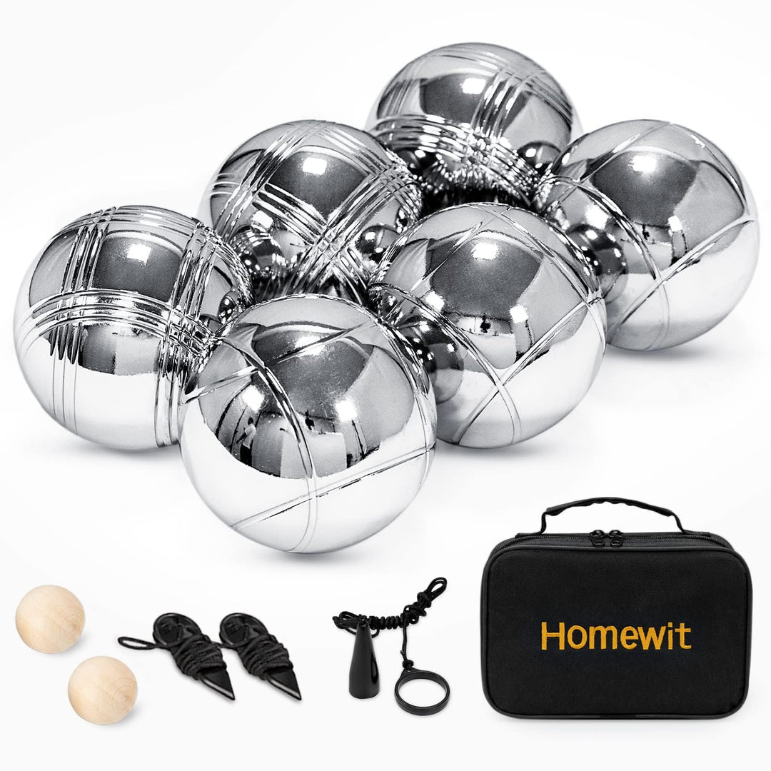 Homewit Boule Set mit 6 Metall Kugeln, Boccia & Petanque Outdoor Spiel mit Tragetasche, Gartenspiel