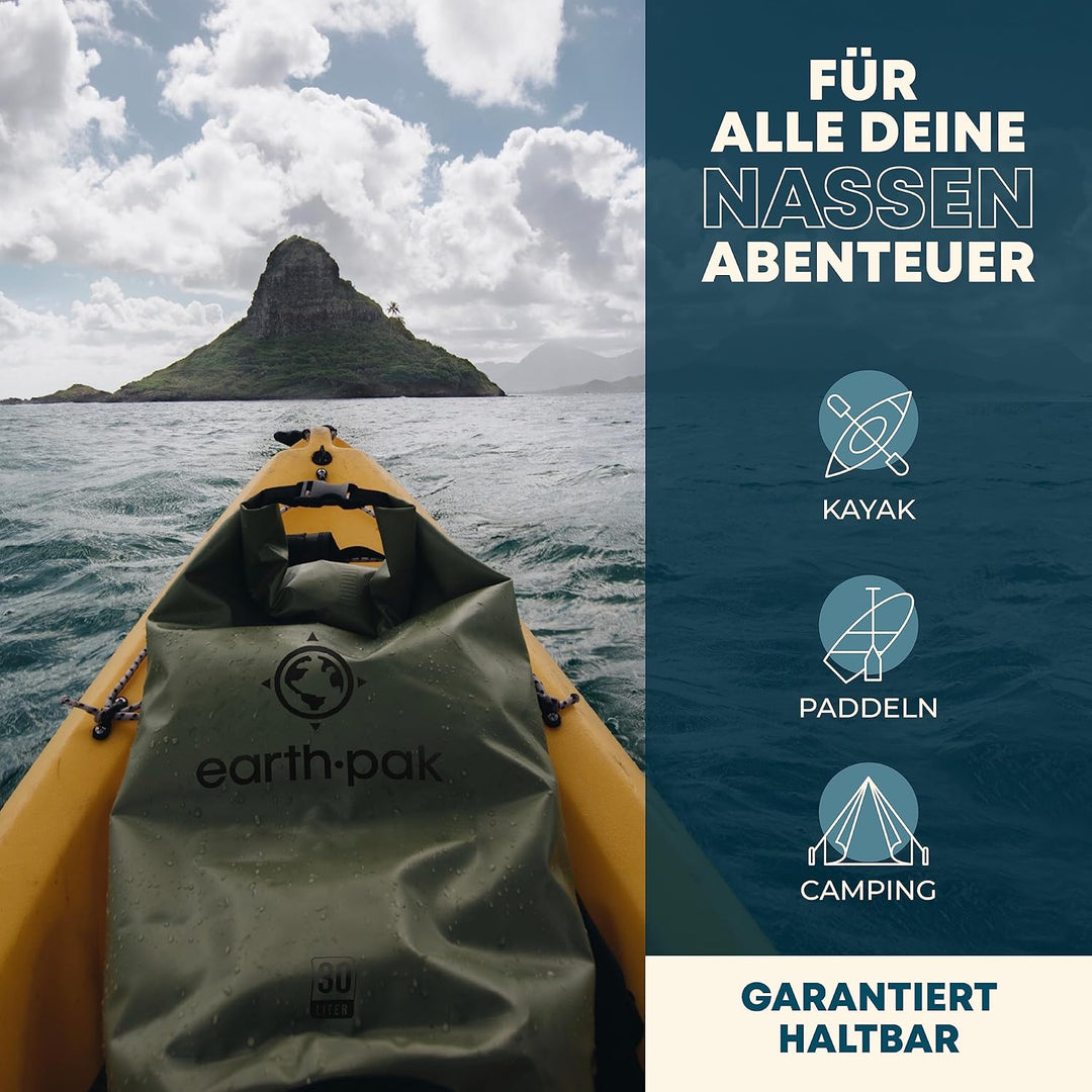 Earth Pak – Wasserdichter Packsack mit Schultergurt und wasserfester Handyhülle – Ideale Rolltop Tas