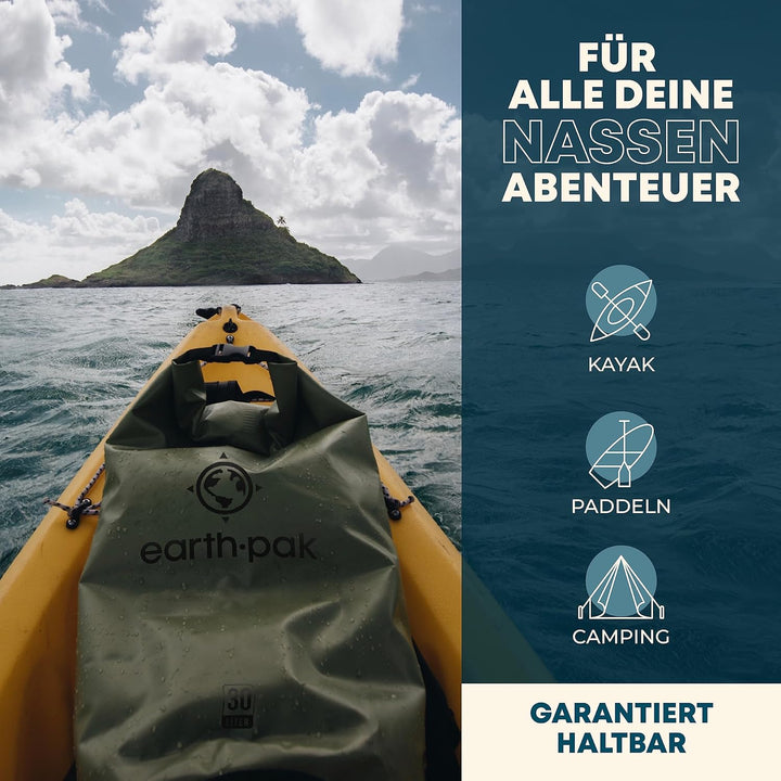 Earth Pak – Wasserdichter Packsack mit Schultergurt und wasserfester Handyhülle – Ideale Rolltop Tas