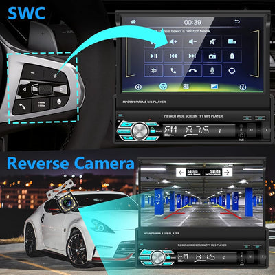 Podofo Autoradio mit Bluetooth Freisprecheinrichtung 7 Zoll Bildschirm 1din Carplay RüCkfahrkamera A