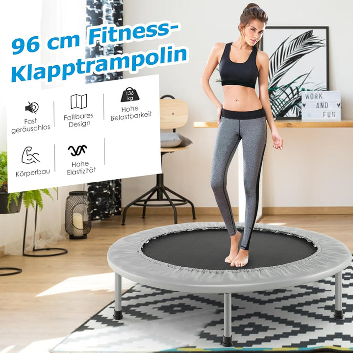 GOPLUS Faltbares Trampolin, Ø97cm Kindertrampolin klappbar bis 150kg Belastbar, Fitness Trampolin mi
