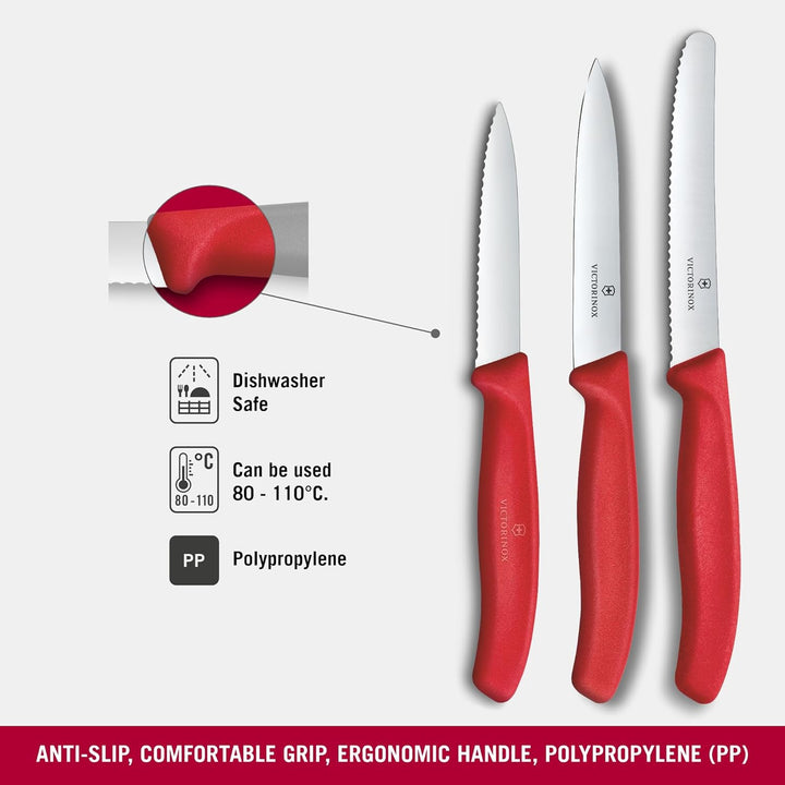 Victorinox Swiss Classic Küchenmesser Set, 3teilig, Gemüse-, Tomaten- und Frühstücksmesser, Rostfrei