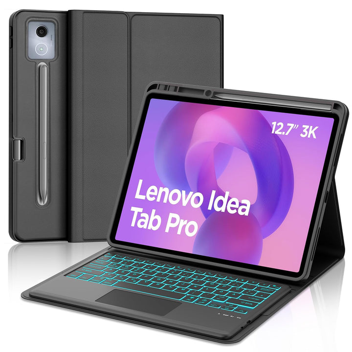 Hülle mit 7-Farben RGB Tastatur & Touchpad für Lenovo Idea Tab Pro Tablet 12,7" (2025 TB373FU) & Mot