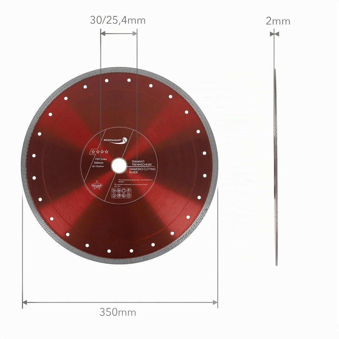 PRODIAMANT Premium Diamanttrennscheibe Fliese Feinsteinzeug 350 mm x 30 mit Ring 25,4 mm 350mm Flies