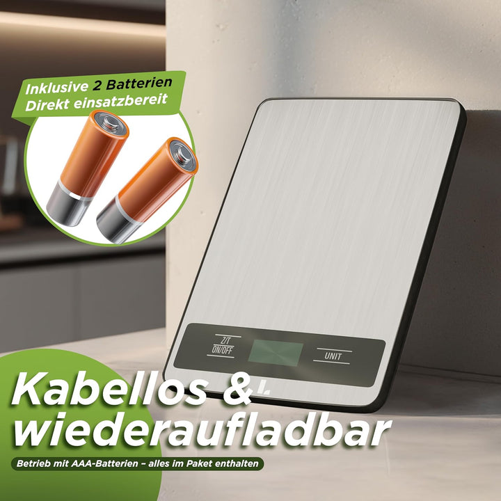 LUNARIA Digitale Küchenwaage 15 kg [PREMIUM] – hochpräzise Lebensmittelwaage aus Edelstahl/Kunststof