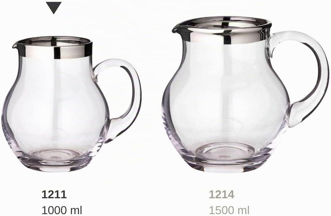EDZARD Glaskaraffe Olivia, feiner Kristallglas Krug mit Platinrand, Füllvolumen 1,0 Liter, Höhe 16 c